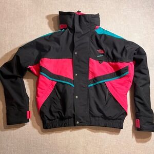 Vintage The North Face Vertical Ski Jacket Black Pink Teal Colorblock Hooded M